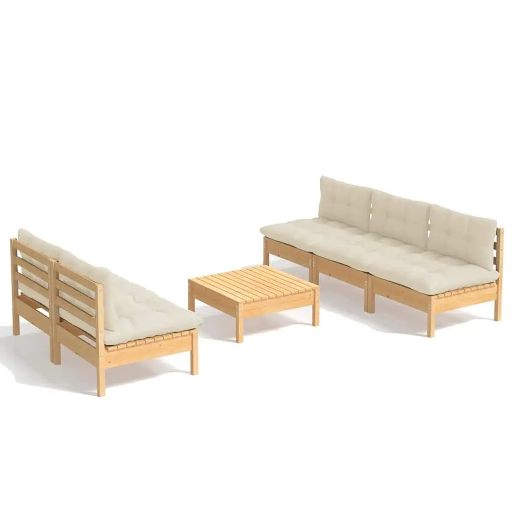 Garden Lounge Set Outdoor Patio Furniture 6 Piece Cream Cushions Pinewood