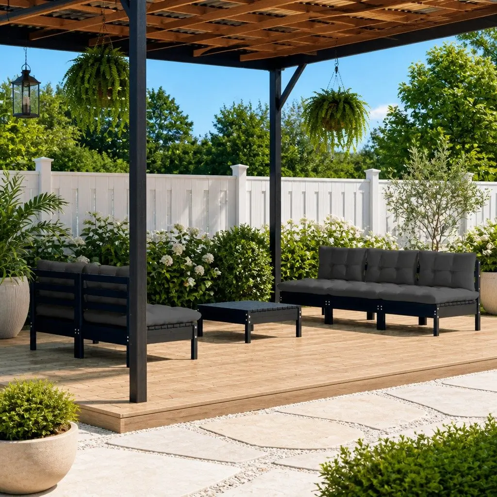 Garden Lounge Set Outdoor Patio Furniture 6 Piece Pinewood Black