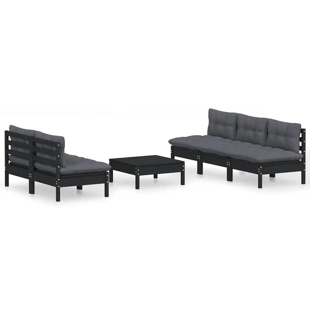 Garden Lounge Set Outdoor Patio Furniture 6 Piece Pinewood Black