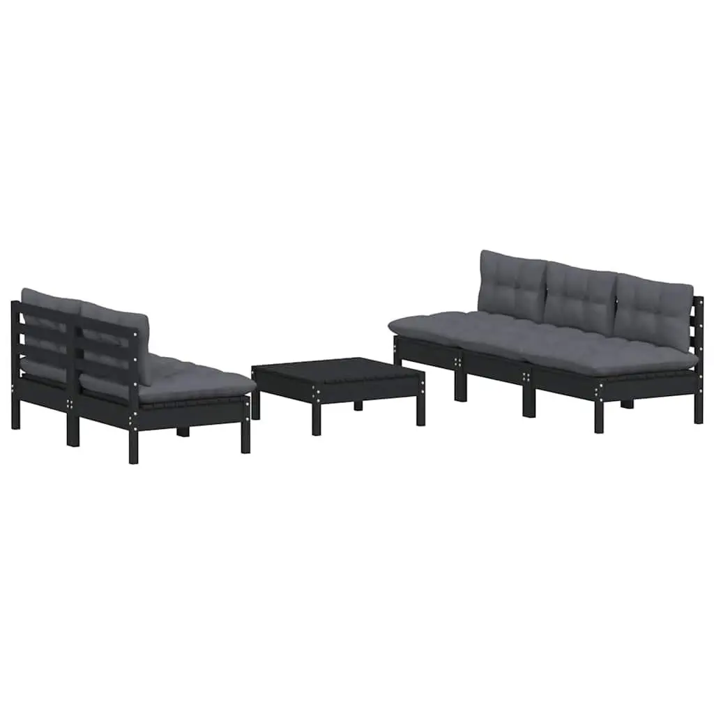 Garden Lounge Set Outdoor Patio Furniture 6 Piece Pinewood Black