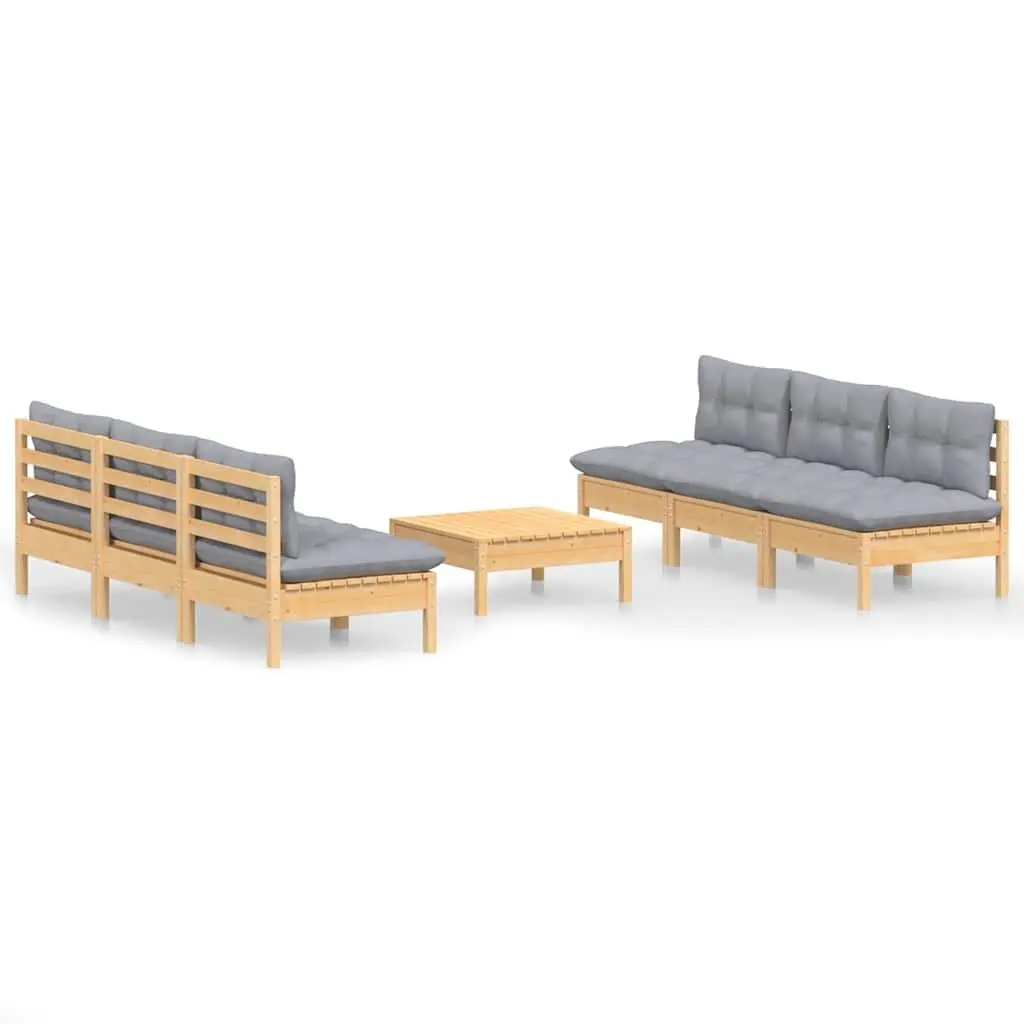Garden Lounge Set 7 Piece Outdoor Patio Furniture Grey Cushions Pinewood Modular