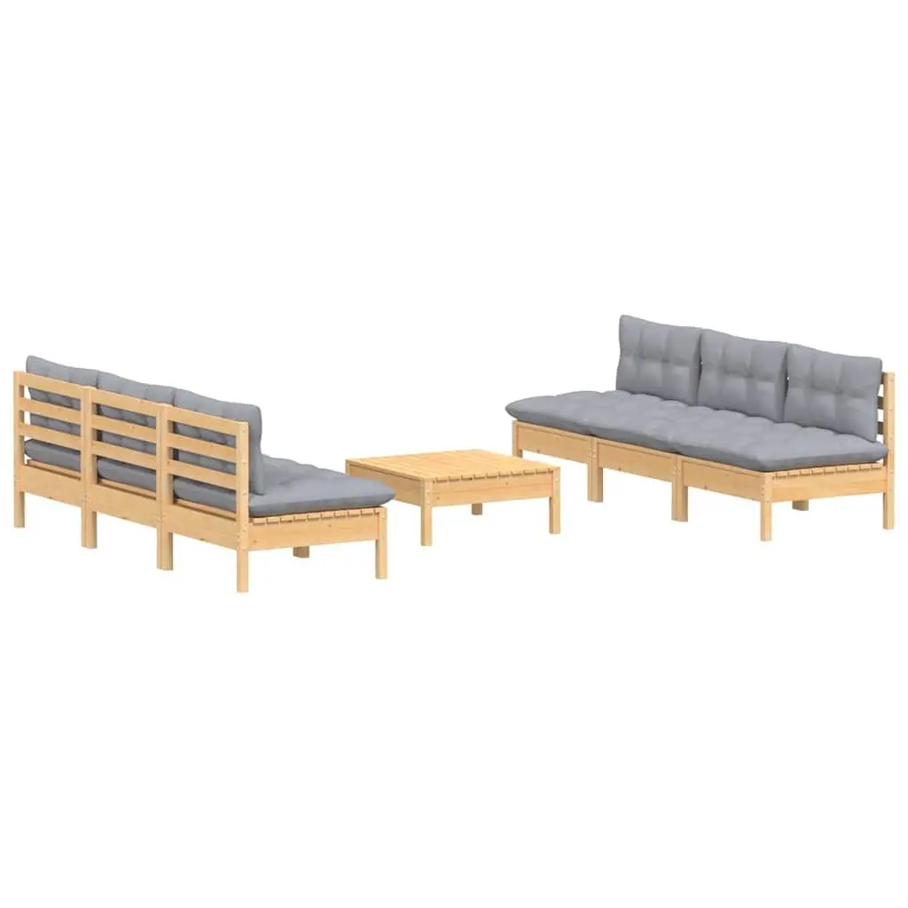 Garden Lounge Set 7 Piece Outdoor Patio Furniture Grey Cushions Pinewood Modular