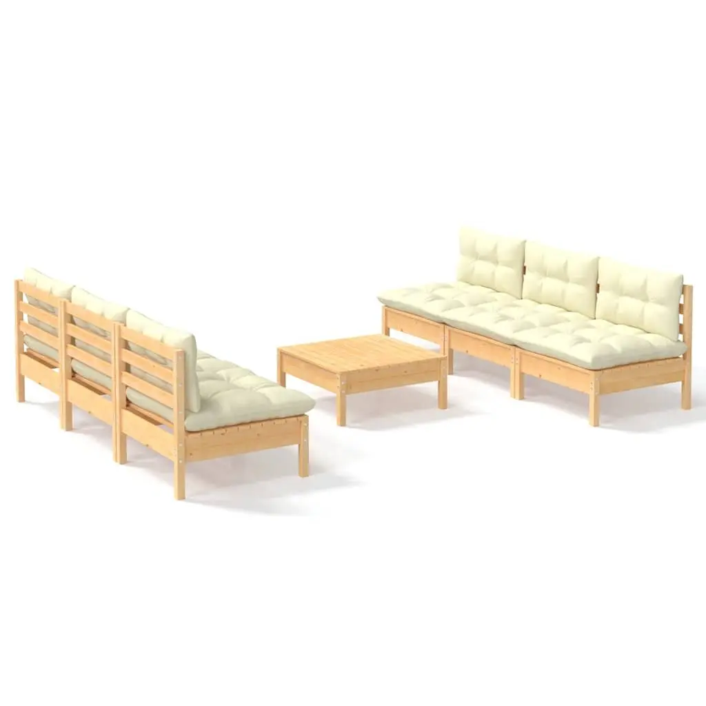 Outdoor Furniture Set 7 Piece Garden Lounge Pinewood Cream Cushions