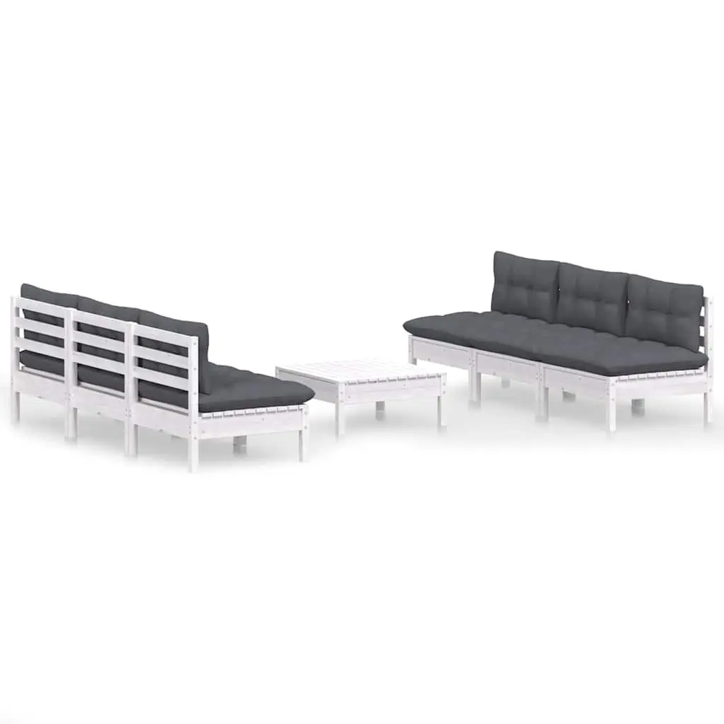 Garden Lounge Set Modular Outdoor Use 7 Piece White Pinewood with Cushions