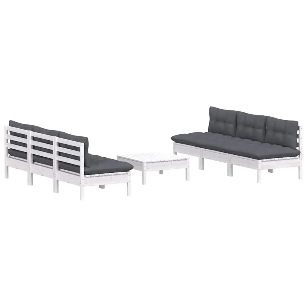 Garden Lounge Set Modular Outdoor Use 7 Piece White Pinewood with Cushions