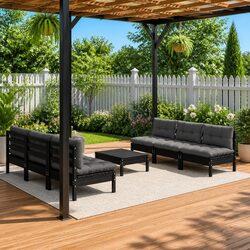 7 Piece Outdoor Lounge Set in Solid Pinewood with Cushions