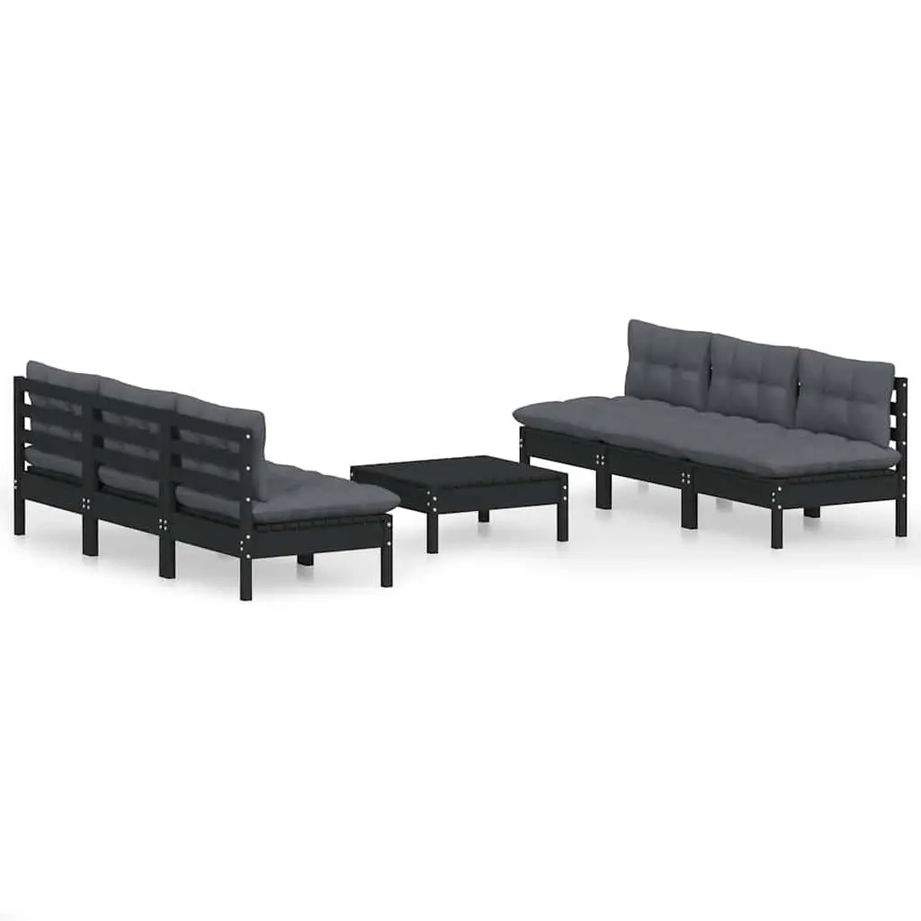 7 Piece Outdoor Lounge Set in Solid Pinewood with Cushions