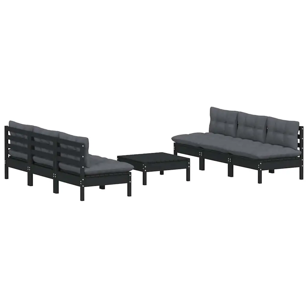 7 Piece Outdoor Lounge Set in Solid Pinewood with Cushions