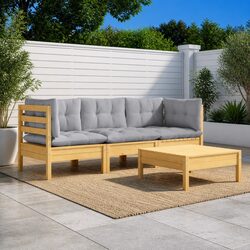 Garden Lounge Set Specifications: 4-Piece Pinewood Furniture