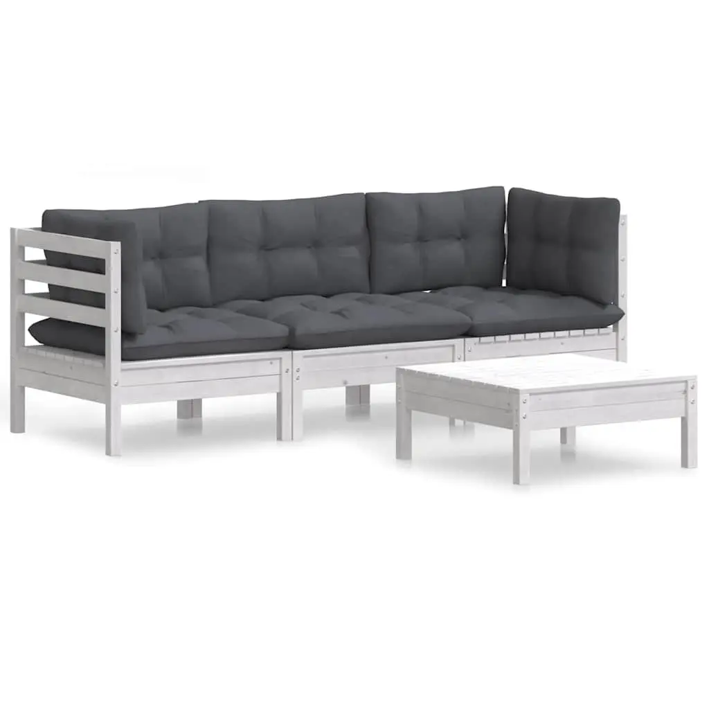 Garden Lounge Set 4 Piece Outdoor Patio Furniture Pinewood White with Cushions
