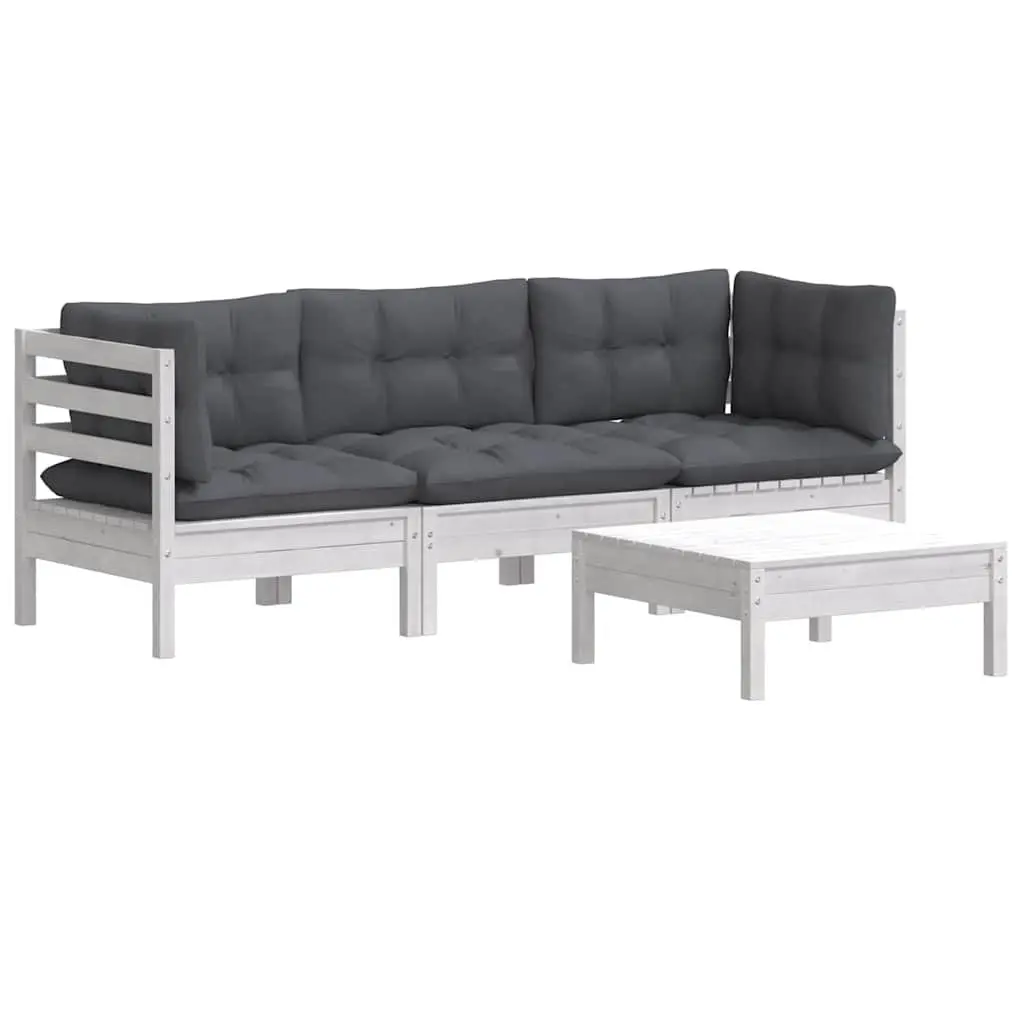 Garden Lounge Set 4 Piece Outdoor Patio Furniture Pinewood White with Cushions