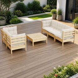 6 Piece Garden Lounge Set: Pinewood and Cream Cushions