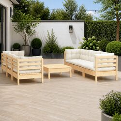 Garden Lounge Set: 7 Piece Patio Furniture in Solid Pinewood