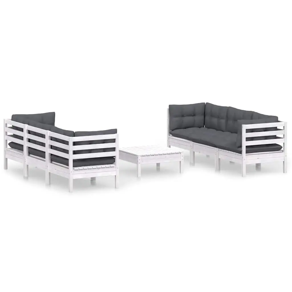 Garden Lounge Set 7 Piece Modular Patio Furniture White Pinewood with Cushions