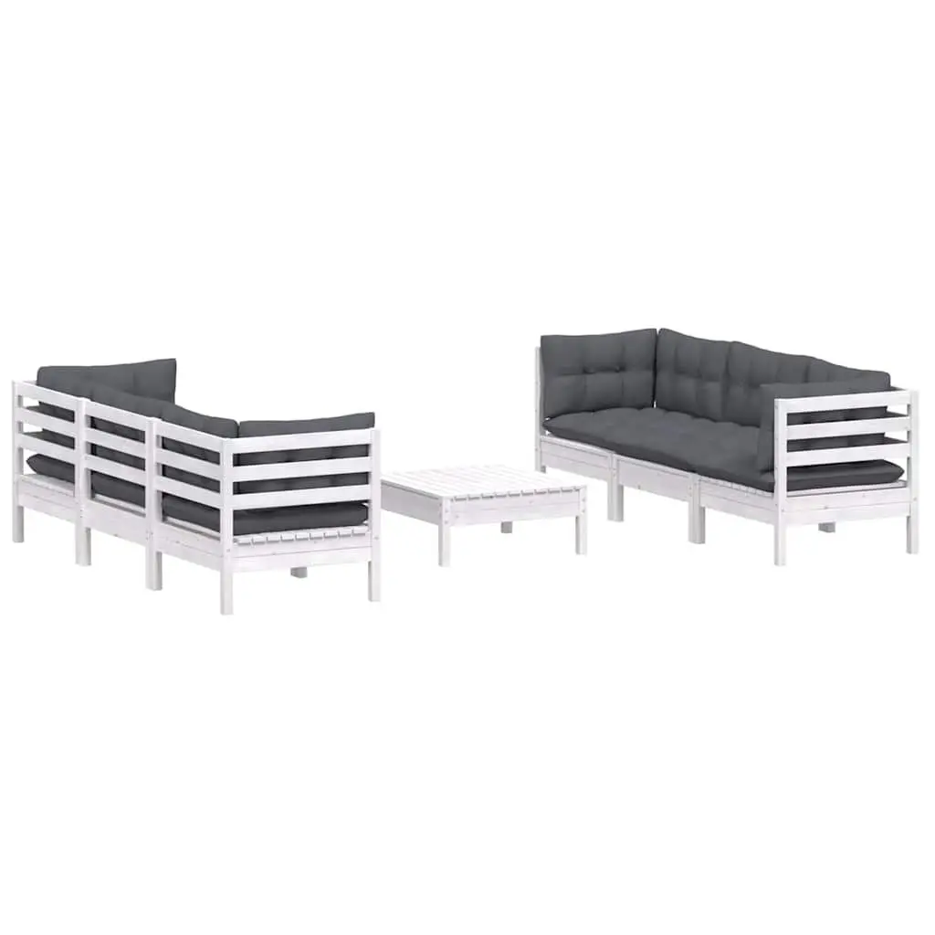 Garden Lounge Set 7 Piece Modular Patio Furniture White Pinewood with Cushions