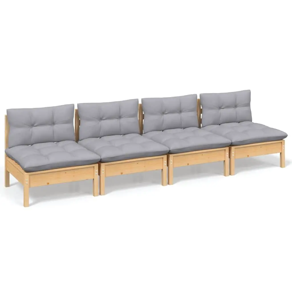 Modular Garden Sofa Outdoor Seating Pinewood Frame Grey Cushions 4-Seater