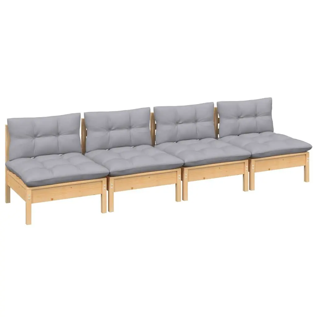 Modular Garden Sofa Outdoor Seating Pinewood Frame Grey Cushions 4-Seater
