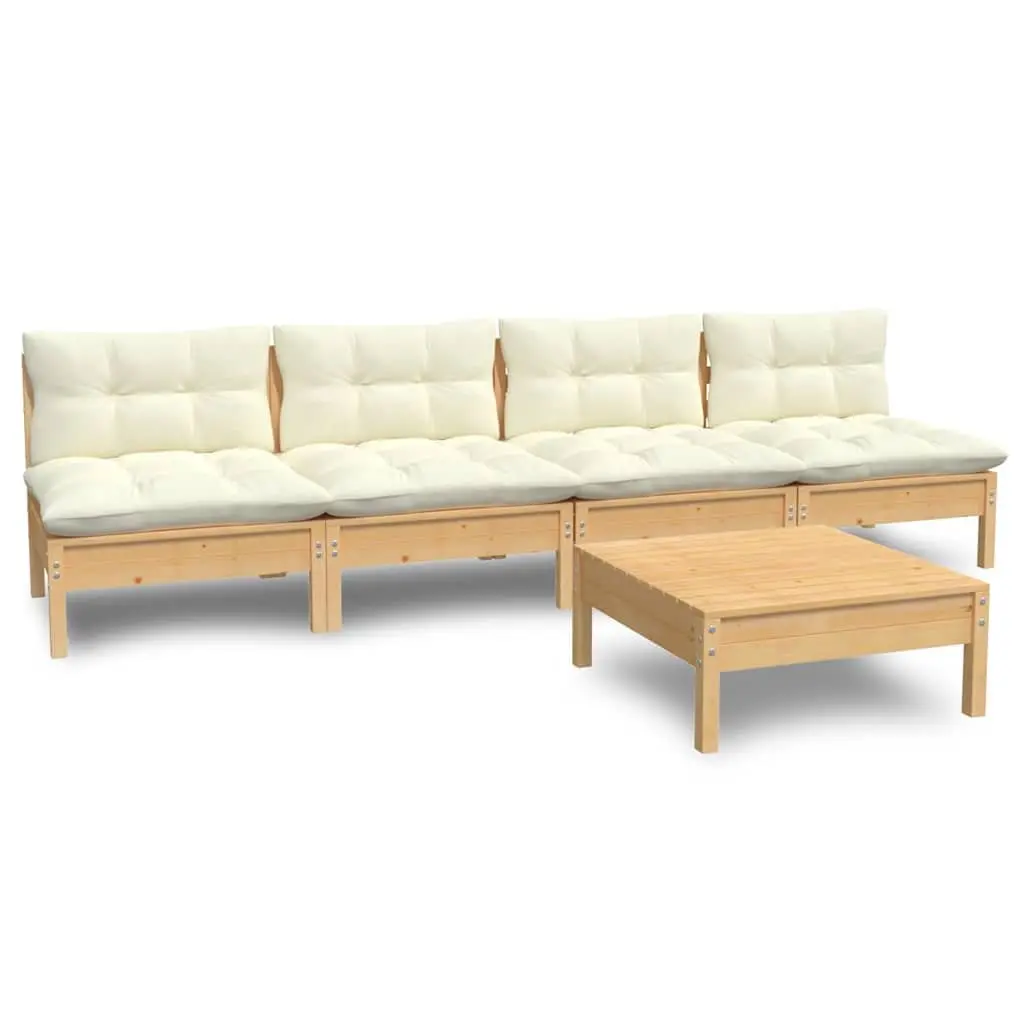 Garden Lounge Set 5 Piece Outdoor Patio Furniture Cream Cushions