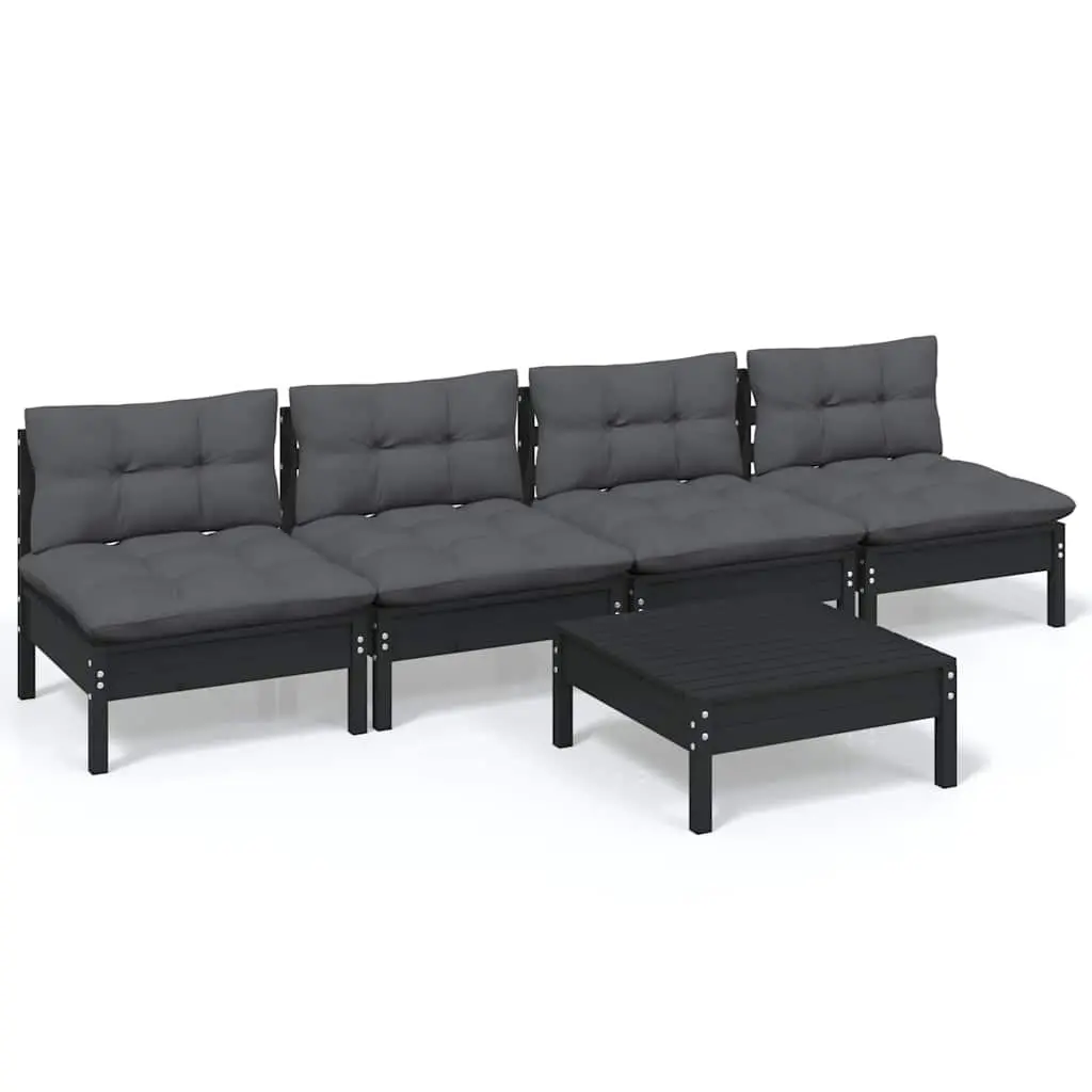 Garden Lounge Set 5 Piece Modular Pinewood Outdoor Furniture with Cushions for Patio Relaxation