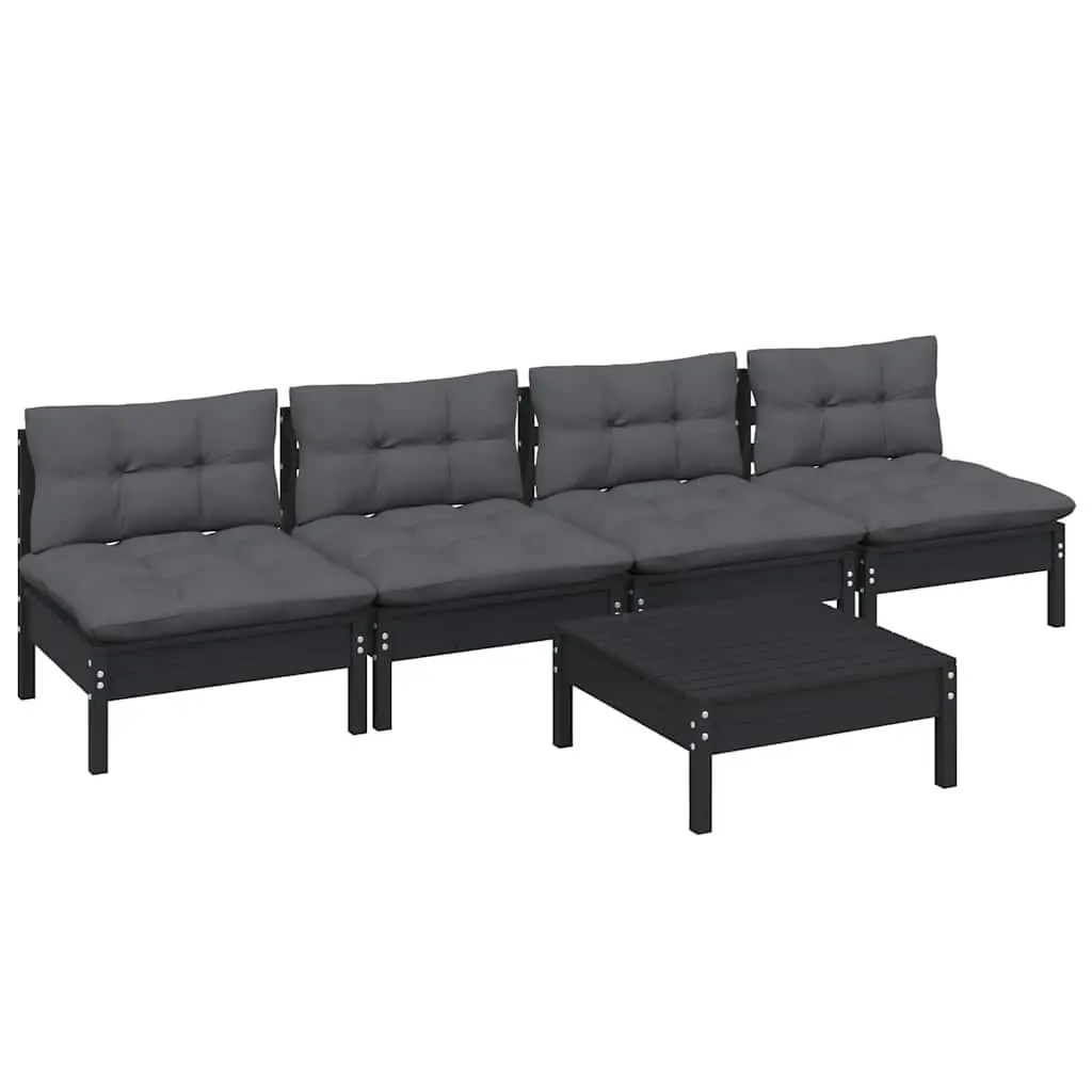 Garden Lounge Set 5 Piece Modular Pinewood Outdoor Furniture with Cushions for Patio Relaxation