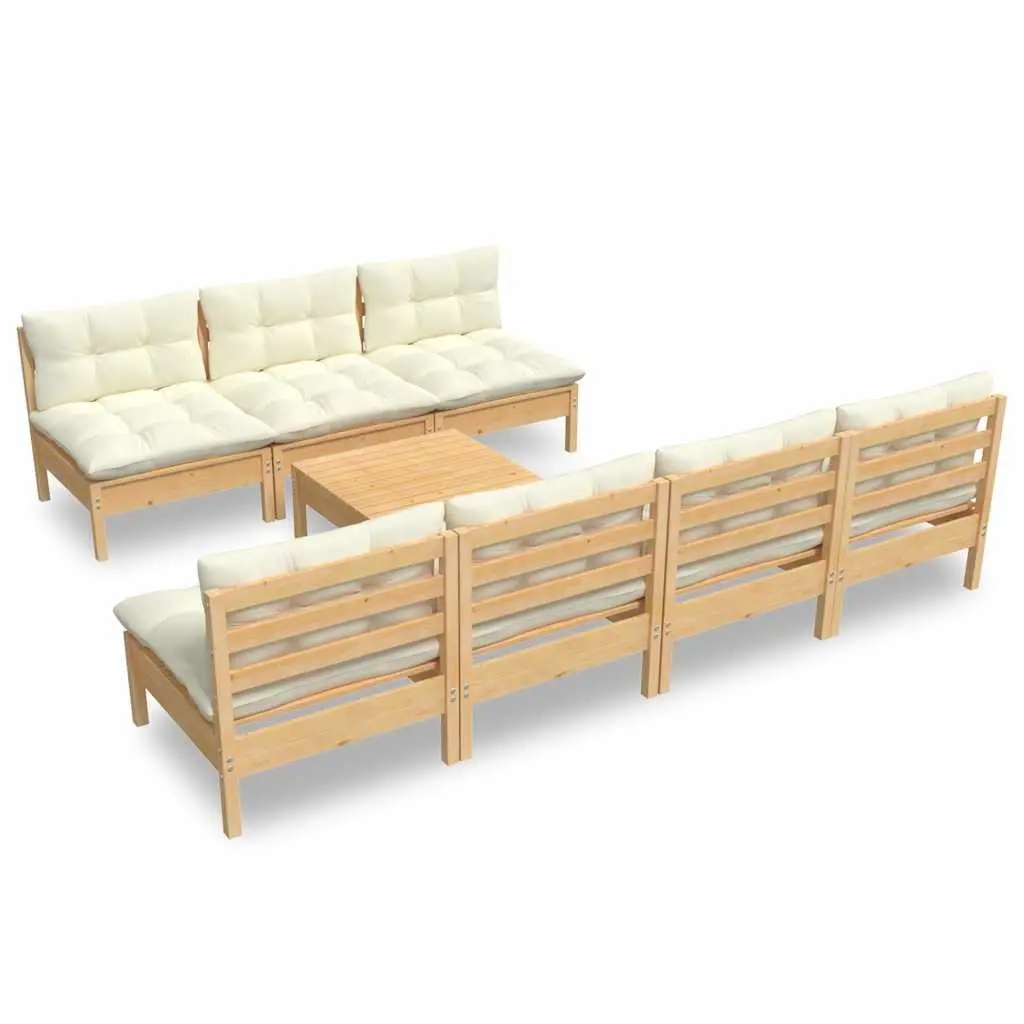 Garden Lounge Set Outdoor Patio Furniture 8 Piece Pinewood Cream