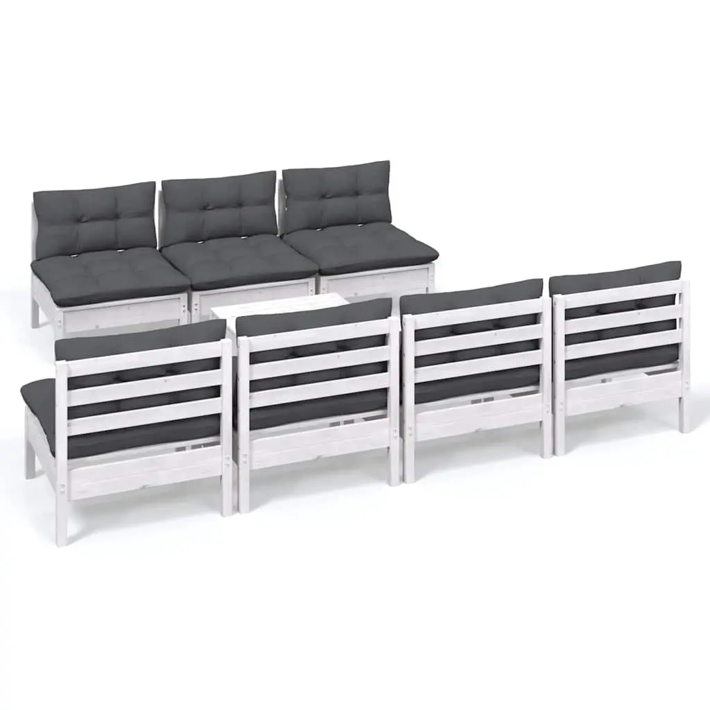 Garden Lounge Set 8 Piece Outdoor Patio Furniture Modular Pinewood White