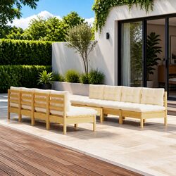 9-Piece Garden Lounge Set: Solid Pinewood & Cream Cushions
