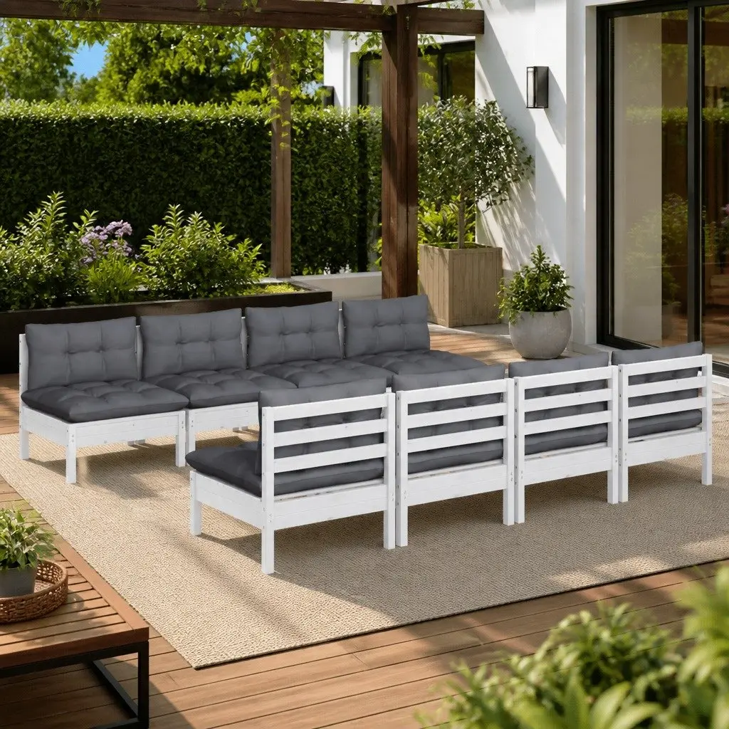 Garden Lounge Set Outdoor Patio Furniture 9 Piece White Pinewood