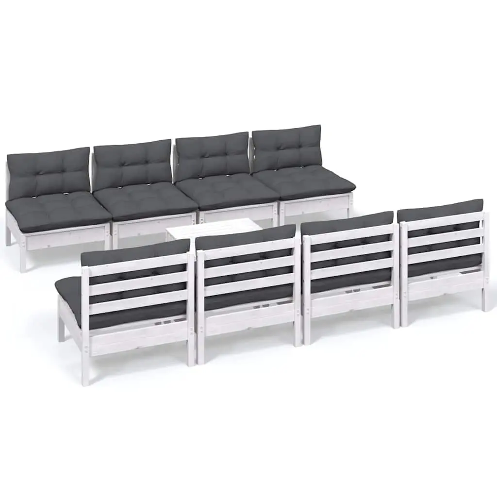 Garden Lounge Set Outdoor Patio Furniture 9 Piece White Pinewood