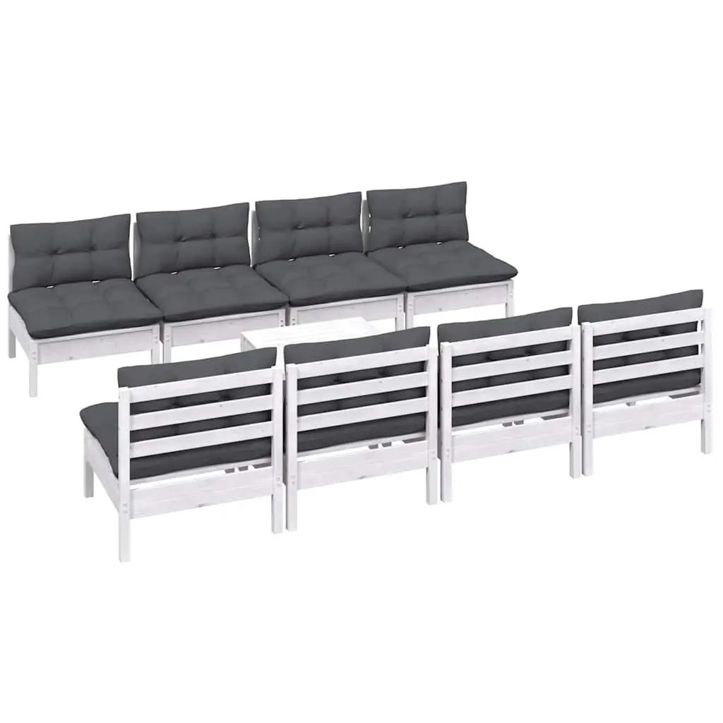 Garden Lounge Set Outdoor Patio Furniture 9 Piece White Pinewood