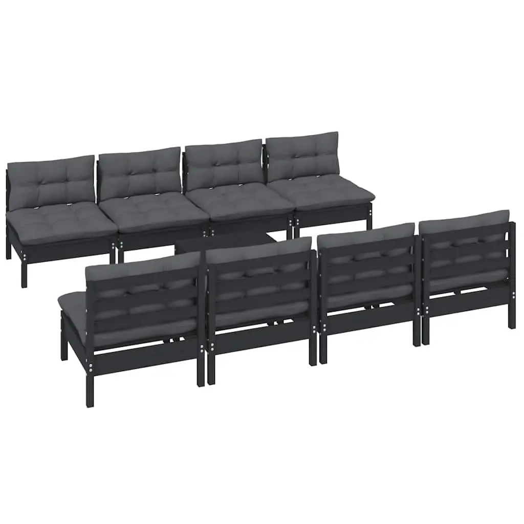 Garden Lounge Set 9 Piece Outdoor Furniture with Cushions Solid Pinewood Black