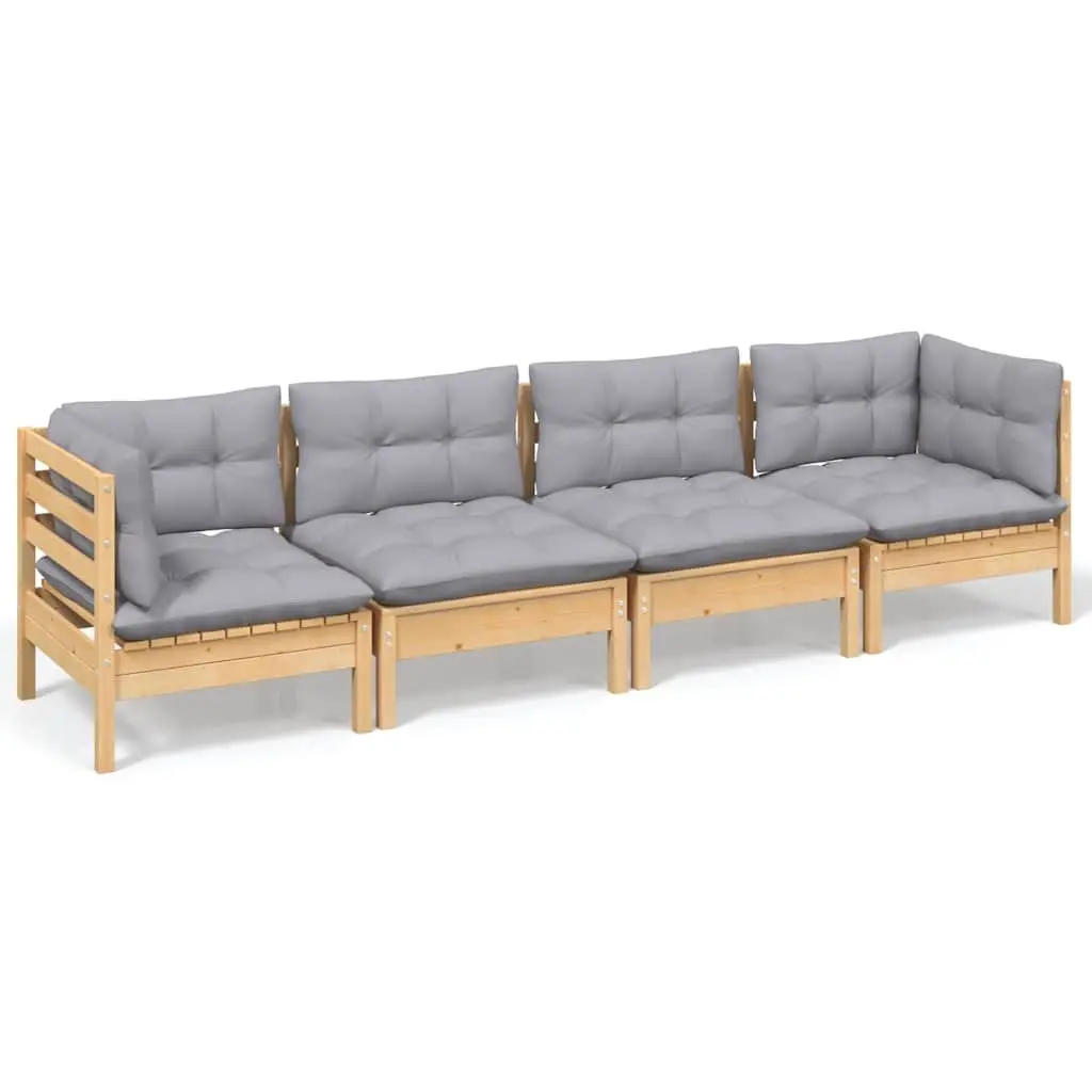 Garden Lounge Set Outdoor Patio Furniture 4 Piece Grey Cushions Pinewood