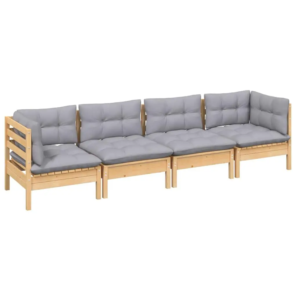 Garden Lounge Set Outdoor Patio Furniture 4 Piece Grey Cushions Pinewood