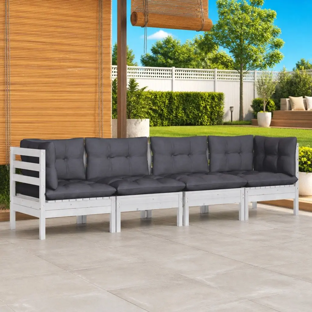 Garden Lounge Set Outdoor Patio Furniture 4 Piece White with Cushions