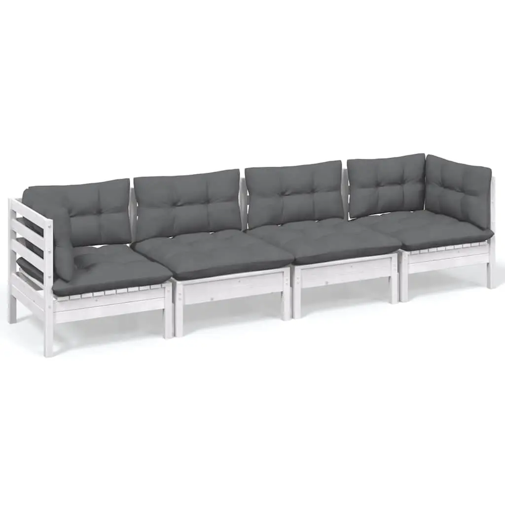 Garden Lounge Set Outdoor Patio Furniture 4 Piece White with Cushions