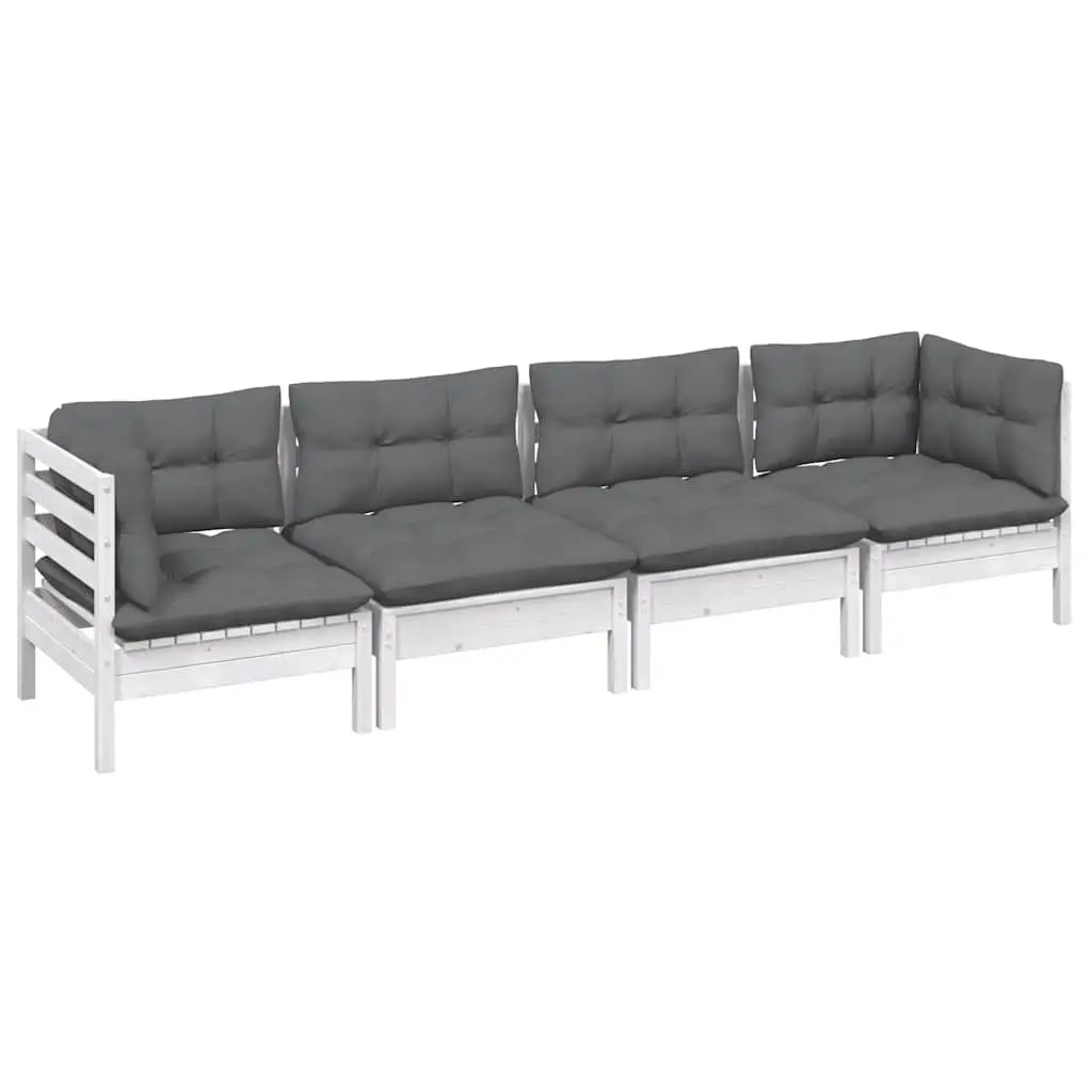 Garden Lounge Set Outdoor Patio Furniture 4 Piece White with Cushions