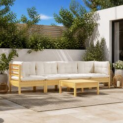Garden Lounge Set - 5 Pieces, Solid Pinewood and Cream Cushions