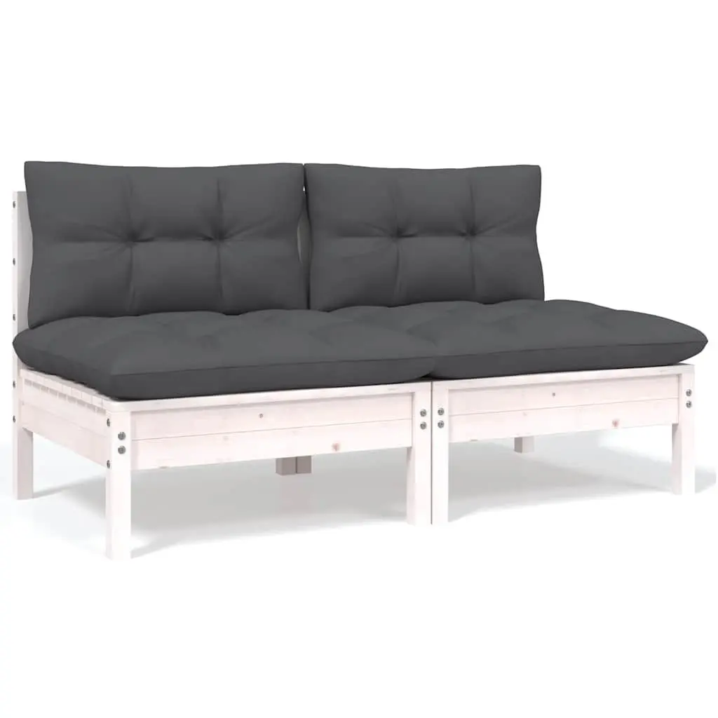 Outdoor Lounge Furniture Set 5 Piece Modular White Solid Pinewood with Cushions