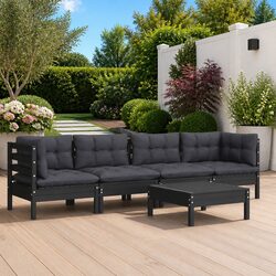 Garden Lounge Set 5 Piece Outdoor Furniture with Cushions Black Patio Sectional