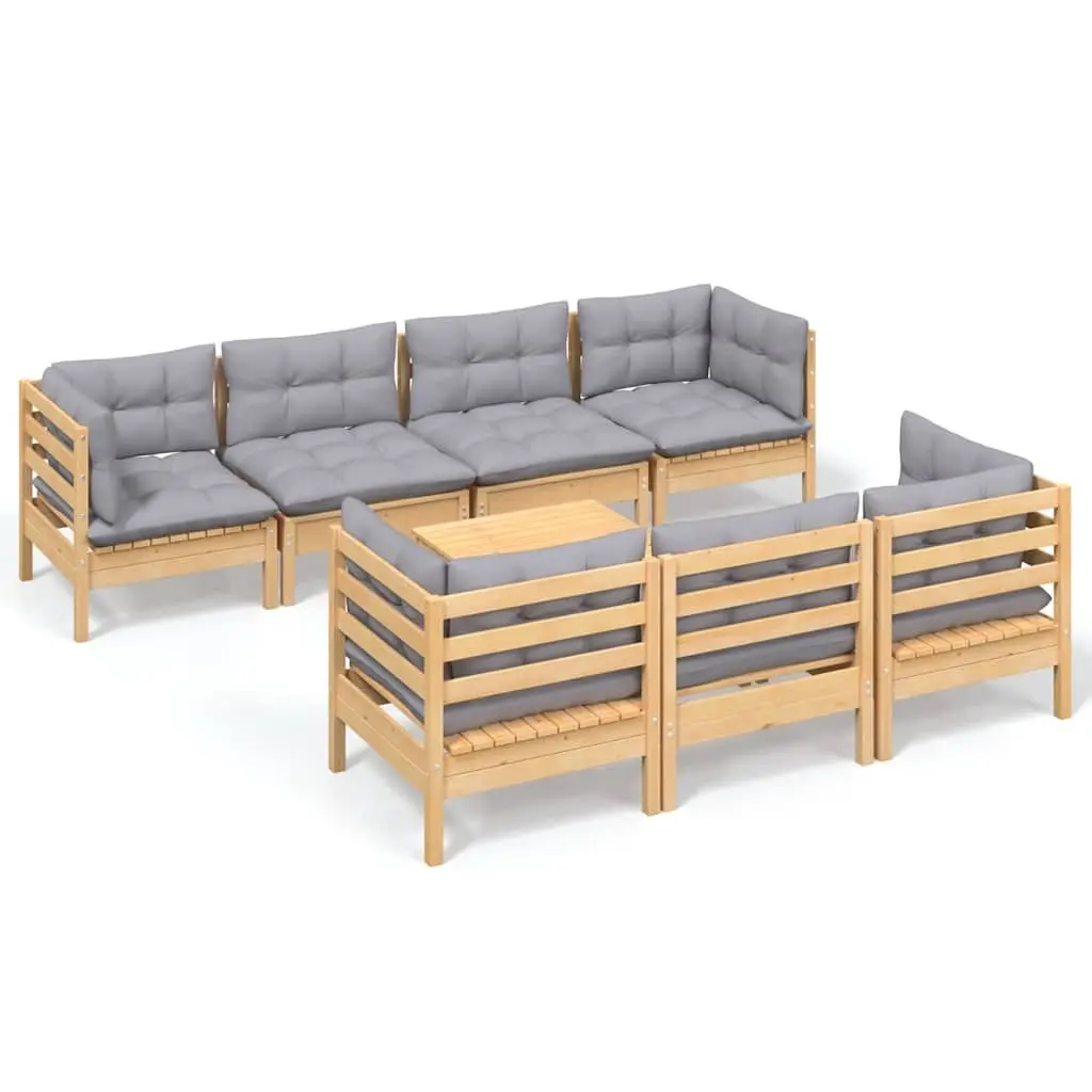 Solid Wood 8 Piece Outdoor Lounge Set with Grey Cushions