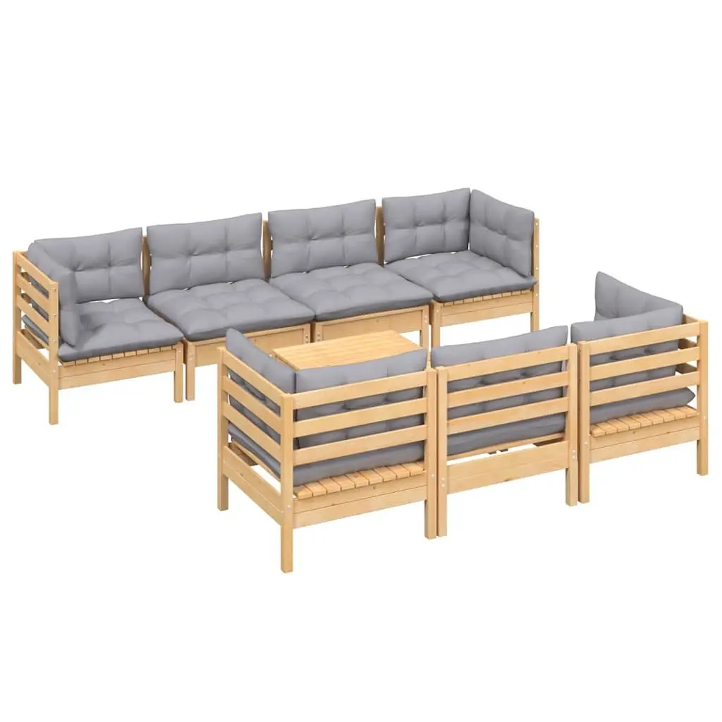 Solid Wood 8 Piece Outdoor Lounge Set with Grey Cushions