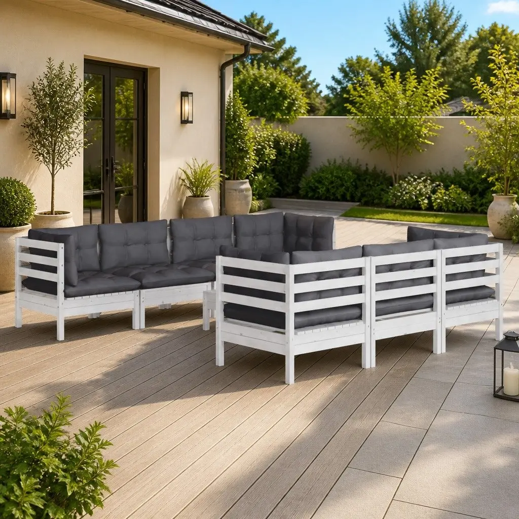 Garden Lounge Set Outdoor 8 Piece Modular Patio Furniture with Cushions White