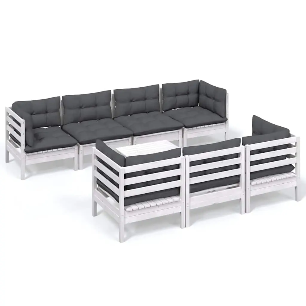 Garden Lounge Set Outdoor 8 Piece Modular Patio Furniture with Cushions White