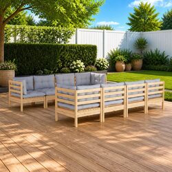 9 Piece Modular Garden Lounge Set with Grey Cushions