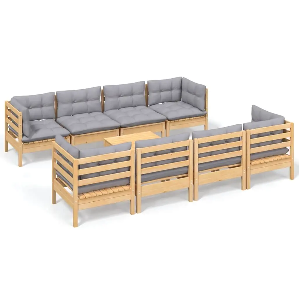 Garden Lounge Set Outdoor Patio Furniture 9 Piece Grey Cushions Solid Wood