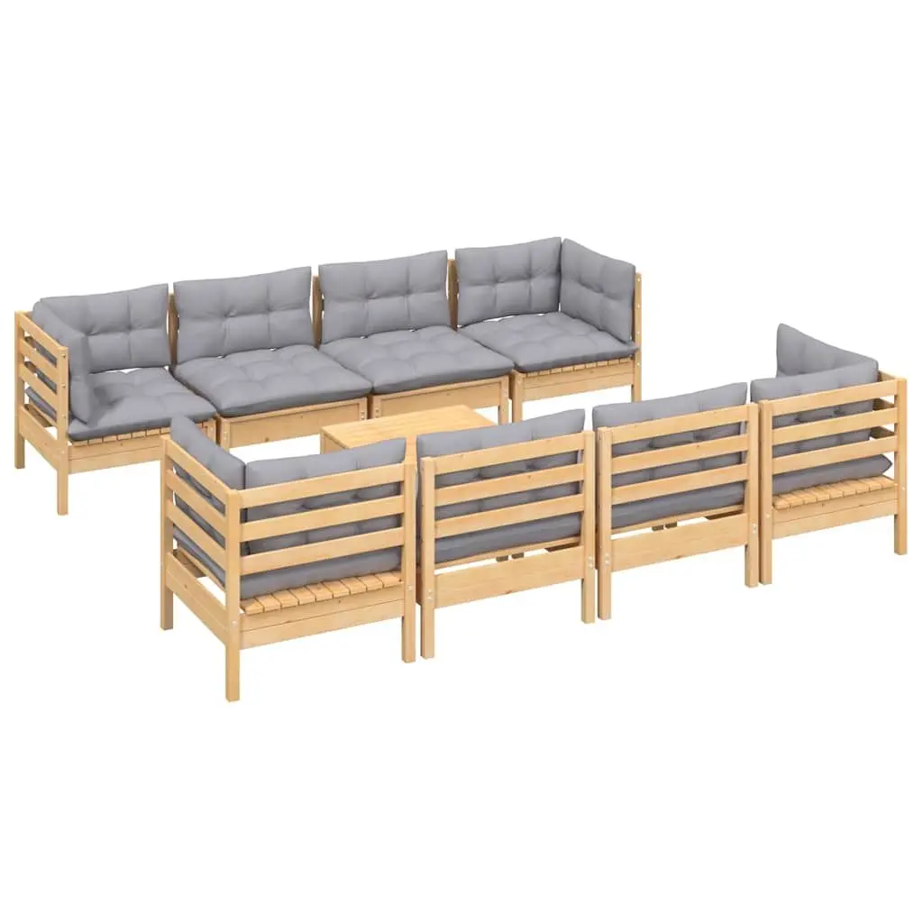 Garden Lounge Set Outdoor Patio Furniture 9 Piece Grey Cushions Solid Wood
