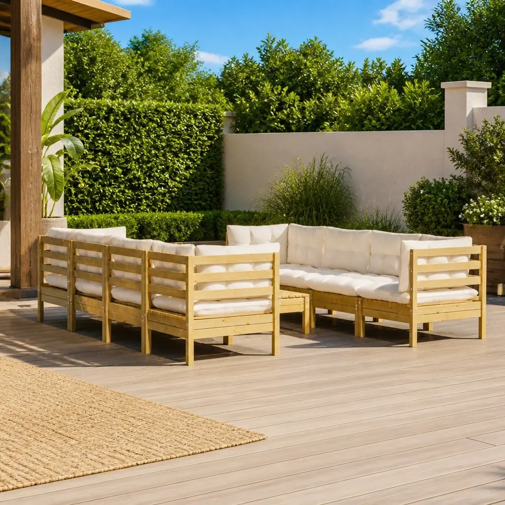 Garden Lounge Set Outdoor Patio Furniture 9 Piece Modular Cream Cushions