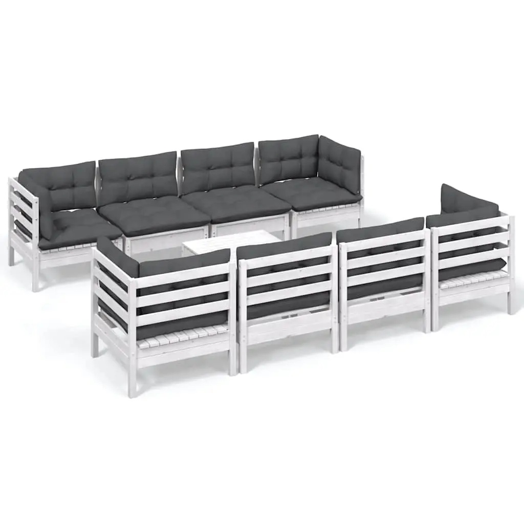 Garden Lounge Set 9 Piece Outdoor Furniture with Cushions Solid Pinewood White