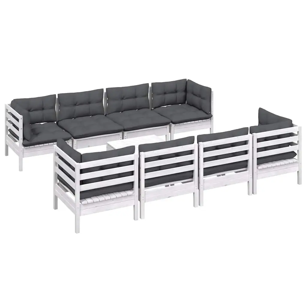 Garden Lounge Set 9 Piece Outdoor Furniture with Cushions Solid Pinewood White
