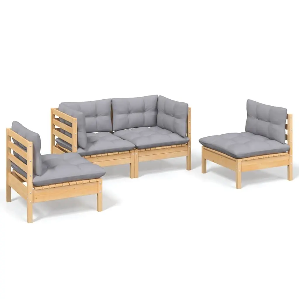 4 Piece Garden Lounge Set Outdoor Patio Furniture Solid Pinewood Grey Cushions